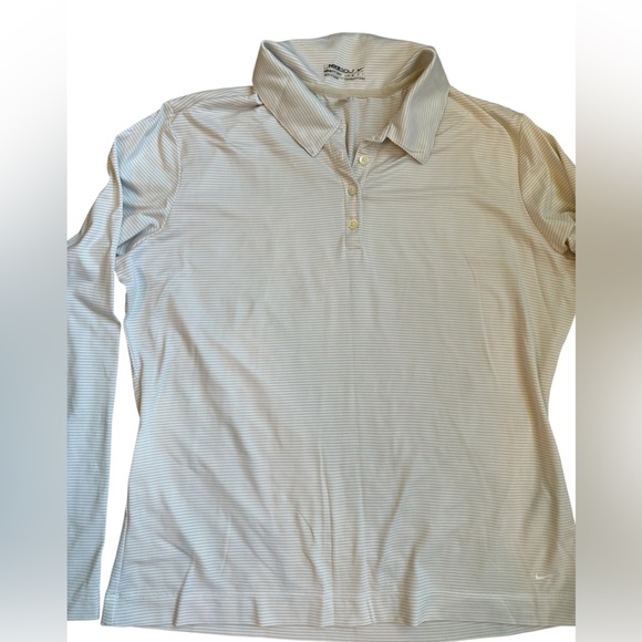 Nike Golf Fit Dry Long Sleeve Polo Size L White Stripe Sporty Classic A154 - Picture 3 of 5